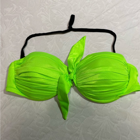 Vintage 80’s Bikini Top Highlighter Green Neon Halter Scrunch Twist Tie - Picture 2 of 13